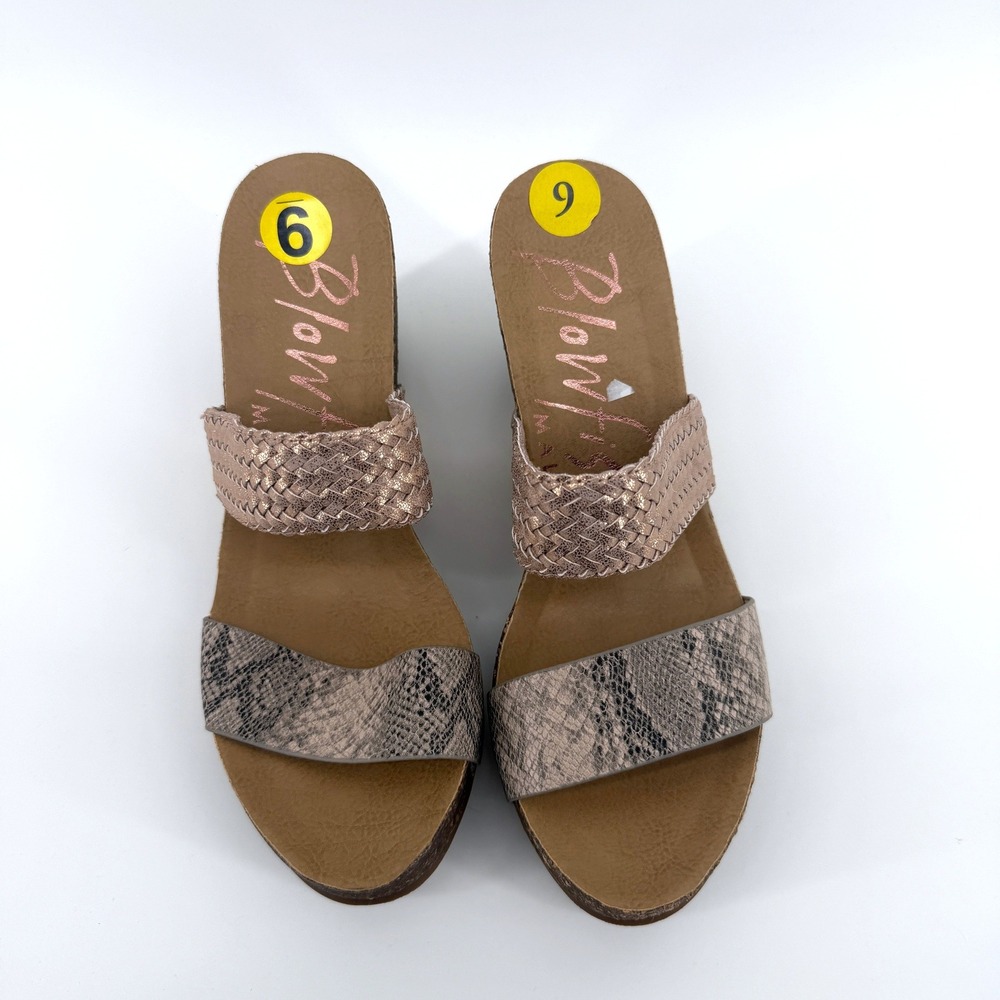 Blowfish Malibu Wedge Sandal Woven Snakeskin 9 Rose Gold Women Summer Boho Slide
